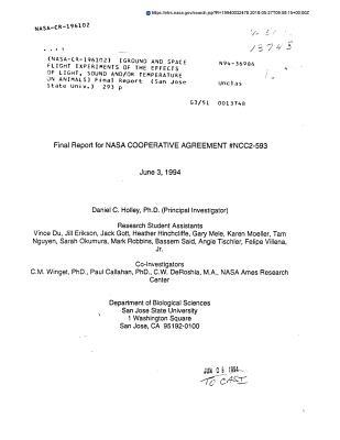 Read Ground and Space Flight Experiments of the Effects of Light, Sound And/Or Temperature on Animals - National Aeronautics and Space Administration | ePub